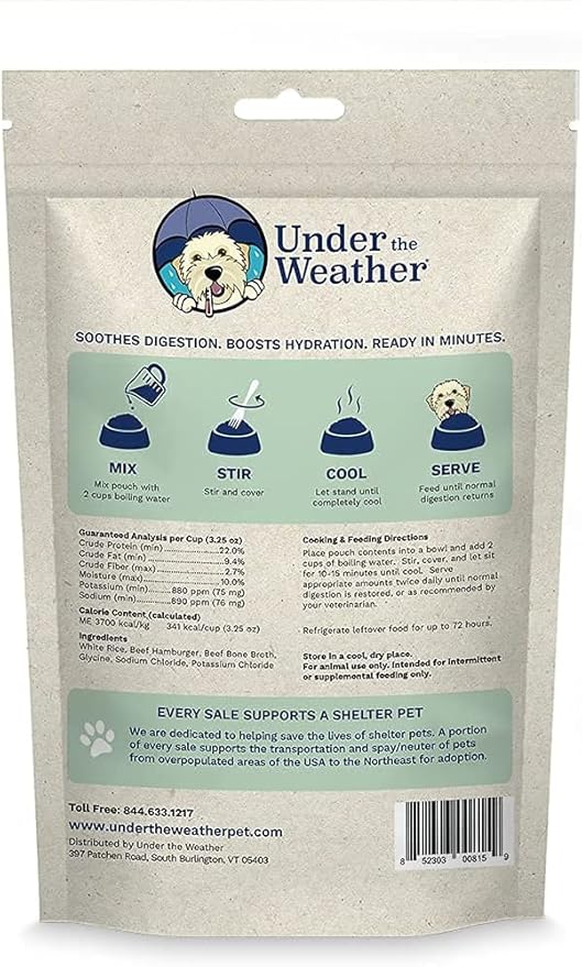 Under the Weather Bland Diet for Dogs | Easy to Digest for Sick Dogs | Always Be Ready | Contains Electrolytes - Natural Freeze Dried 100% Human Grade Meats| 2 Pack- Rice, Hamburger & Bone Broth - 6oz