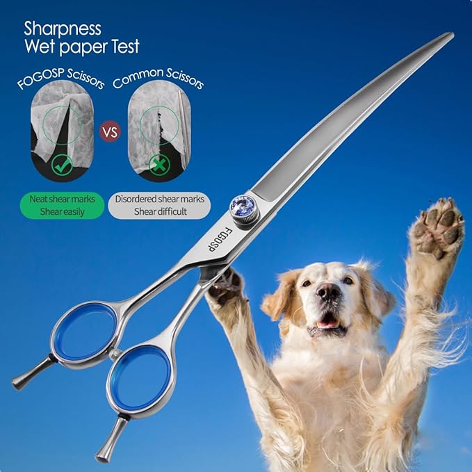 Left Handed Curved Scissors for Dog Grooming Professional 8 inch Long Downward Curved Shears Dog Grooming for Poodle Large Dog Pet 30°Japanese 440C Stainless Steel (8.0 curved)