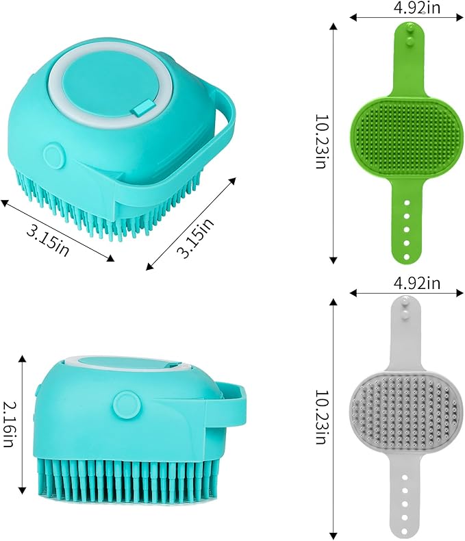 Comotech 3PCS Dog Bath Brush | Dog Shampoo Brush | Dog Scrubber for Bath | Dog Bath Brush Scrubber | Dog Shower/Washing Brush with Adjustable Ring Handle for Short&Long Haired Dogs (Blue Green Gray)