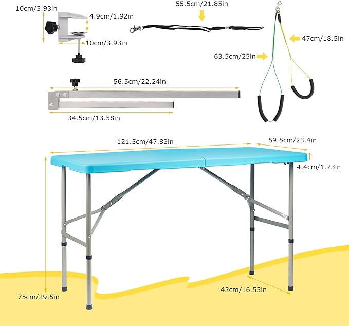 PKNYBZN 47'' Dog Grooming Table, Heavy Duty Pet Grooming Table for Dogs at Home Foldable Grooming Table/Adjustable Arm & Noose, Stainless Steel Professional Dog Show Blue