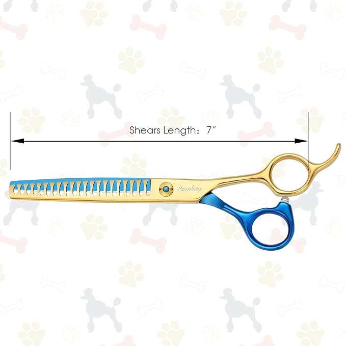 Dog Cat Scissors for Grooming, Pet Shears for Thick Coats and Matted Hair, Thinner Curved Straight Chunker Stainless Steel Shears Blue