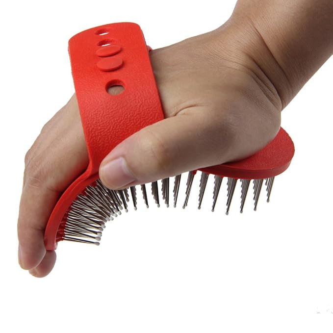 Emours Pet Rubber Grooming Brush Massager with Adjustable Loop Handle and Stainless Steel Pin