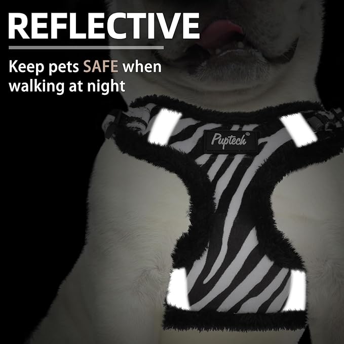 PUPTECK No Pull Dog Harness and Leash Set Reflective No Choke Step in Puppy Halter for XS Small and Medium Sized Dogs, White Zebra Print, Plush, XS