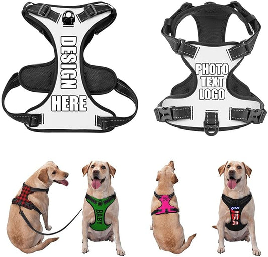 Personalized Dog Vests Customization for Puppy Medium Large Sized Dogs, Customize No Pull Dog Harnesses with Easy and Adjustable Wearing Buckles, White, L