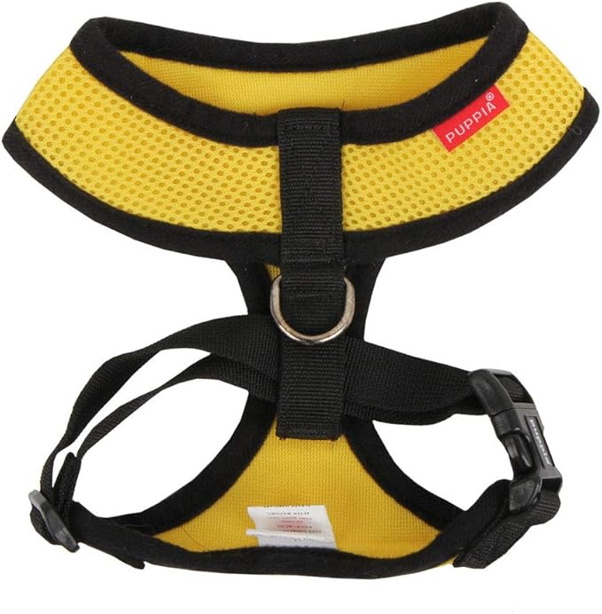 Puppia Soft Dog Harness No Choke Over-The-Head Triple Layered Breathable Mesh Adjustable Chest Belt and Quick-Release Buckle, Yellow, Medium