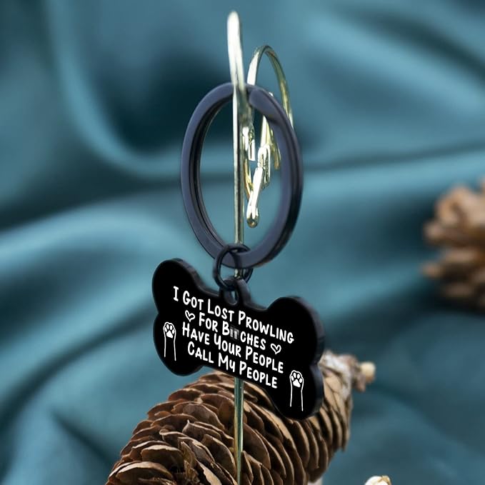 Funny Dog Tag Collar Cat Pet Id Tags for Dogs Engraved Stainless Steel I Got Lost Prowling Have Your People Call My Puppy Lover, Black