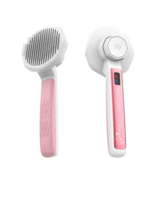 Pet Grooming Comb - Multi-Purpose Anti-Static Long Hair Brush for Gentle Undercoat Removal and Smooth Brushing (Red)