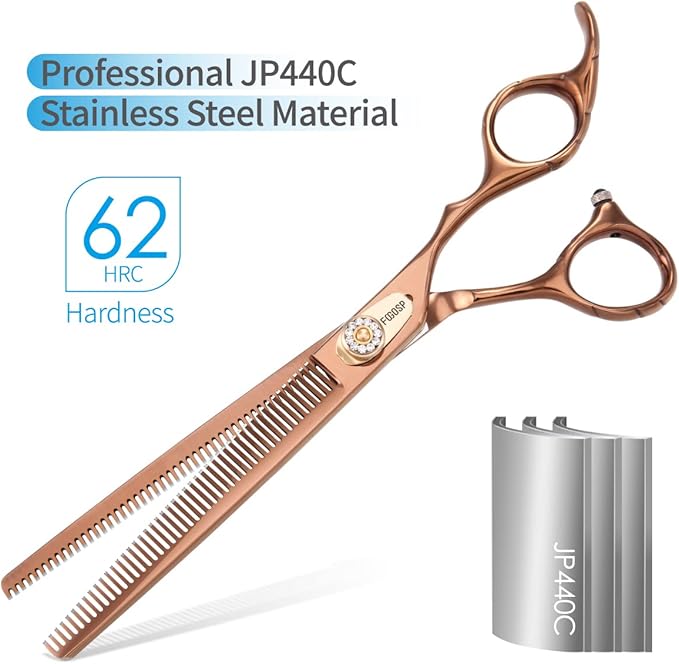 Thinning Shears for Dogs Grooming 7'' Professional Double Sided Dog Thinning Scissors 48 Teeth Blender Shears 25% Thinning Rate Japan 440C(Bronze)