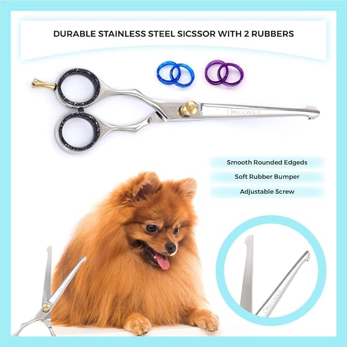 Left-Handed Pet Grooming Scissors Set Pro-Grade Curved Shears for Dogs Cats - Precision Crafted Sharp Blades Comfort Grip - Ideal for Cutting Curving Thinning (LH Round Tip Straight)