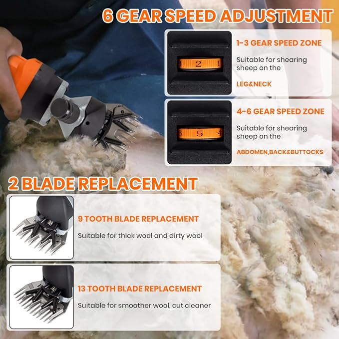 Sheep Shears Electric 850W Professional Heavy Duty Shearing Clipper with 6 Speed, for Shaving Fur Wool in Sheep, Goat, Cattle, and Other Farm Livestock Pet, with Carrying Case and Spare Blade