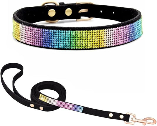 Bling Small Dog Collar Leash Set, Puppy Collar with Rhinestone Crystal Diamond Glitter Female Girls Cat Collars for XXS XS Small Medium Large Dogs Chihuahua Poodle Yorkshire (Camouflage Black L)