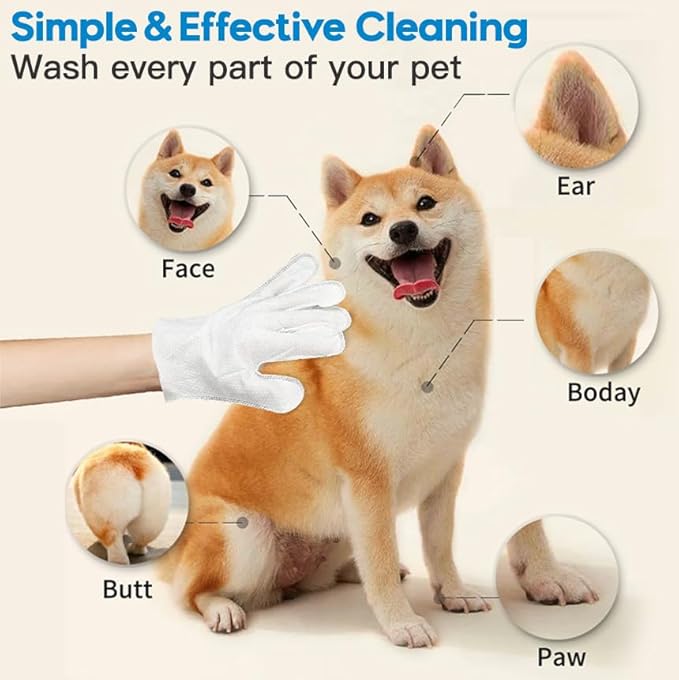 Cleaning Glove for Dog and Cat, Wipes Gloves for Dog and Cat Fur Face, Ear, Eye, Paws Cleaning Wipes Pet Wash Free Gloves, Grooming Wipes for Pet No Rinse Thick Dog Wipes Gloves(12 Pcs)