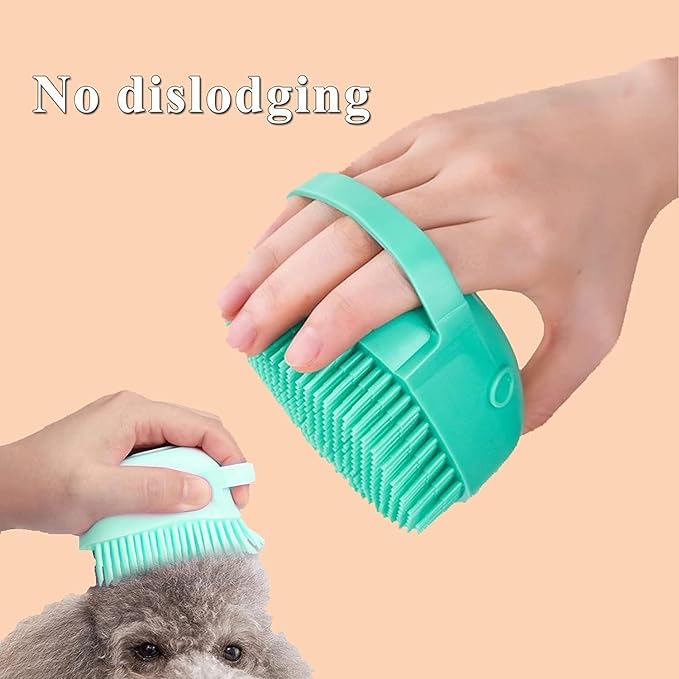 goodbark's Pet Grooming Bath Massage Brush with Soap and Shampoo Dispenser Soft Silicone Bristle for Long Short Haired Dogs Cats Shower (Blue)