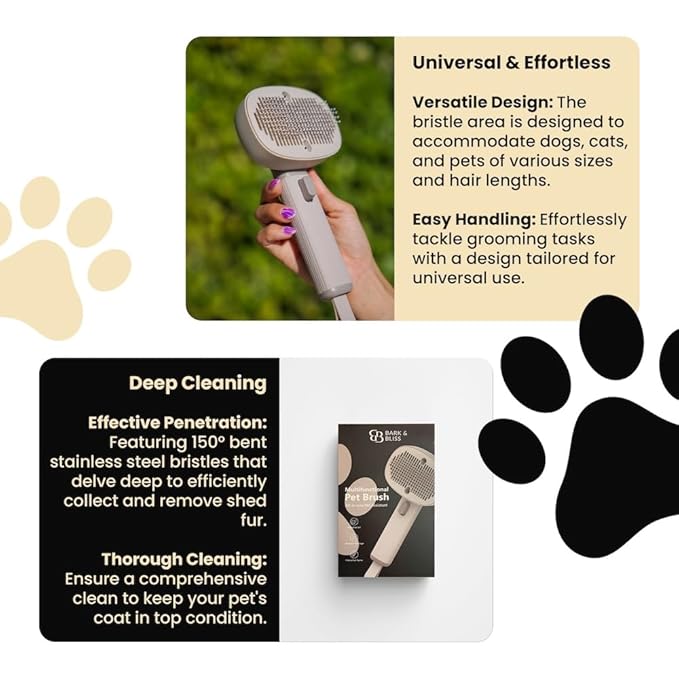 Bark&Bliss Self Cleaning Slicker Brush – Skin-Friendly Deshedding Grooming Tool for Dogs & Cats, Suitable for Shedding & Long-Haired Pets, Puppy Brush, Pet Grooming Brush, Cat Brush for Shedding