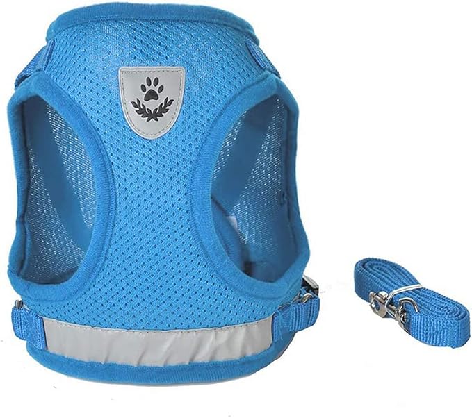 FEimaX Dog Harness and Leash Set for Walking, Soft Mesh Adjustable Easy Control Lightweight Cat Vest Harnesses with Reflective Strips, Escape Proof Small Dogs Cats Vests (Azure, X-Large)