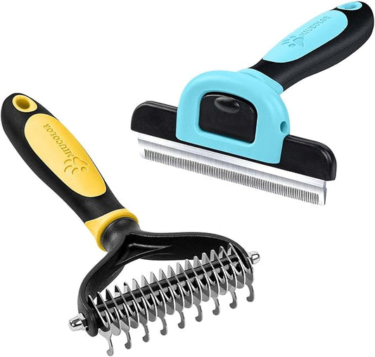 MIU COLOR Pet Grooming Brush, Deshedding Tool for Dogs & Cats(Blue) & MIU COLOR Pet Grooming Brush, 2 Sided Undercoat Rake for Dogs & Cats