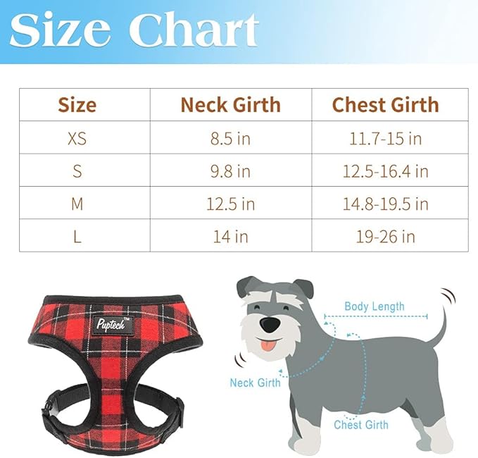 PUPTECK Soft Mesh Dog Harness and Leash Set Pet Puppy Cat Comfort Padded Vest No Pull Harnesses, Red&Black, L