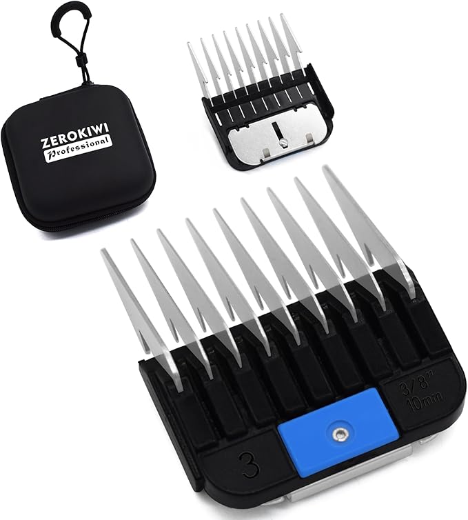 Professional A5 Style Animal Clipper Stainless Steel Color-Coded Snap-on Attachment Guard Guide Comb, 1/8"-1" Compatible with Wahl KM Series Oster A5 Andis Detachable Blade Pet Groomers (#3 - 3/8")