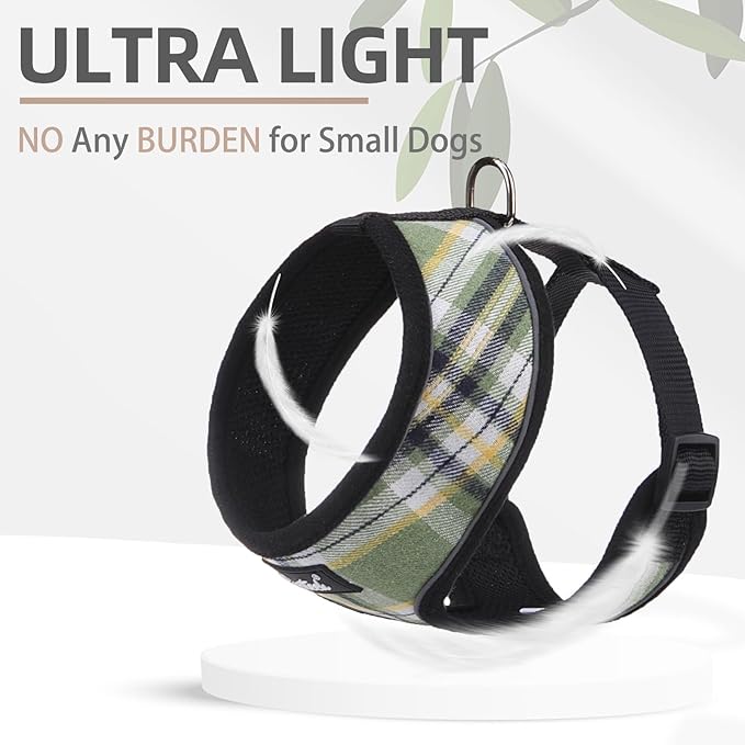 PUPTECK Soft Mesh Dog Harness and Leash Set Pet Puppy Cat Comfort Padded Vest No Pull Harnesses, Green/Yellow, L