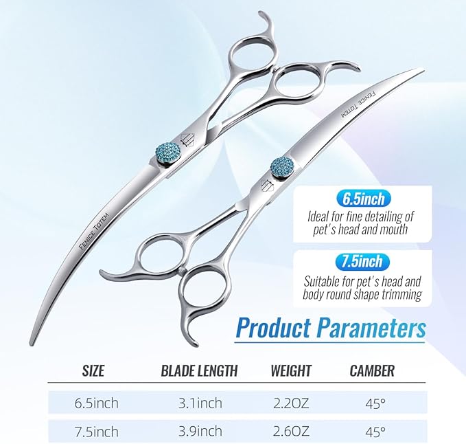 Fenice Professional Grooming Curved Shear: 45 Degree Super Curves Scissors for Dogs 6.5" Big Arc Curved Shears Made Of Japanese 440C Stainless Steel