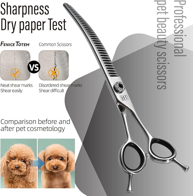 Dog Grooming Scissors: 7.5 inch Pet Curved Chunker Shears Made Of Japanese 440C Advanced Stainless Steel Professional Grooming Scissors for Dogs Cats and Other Pets