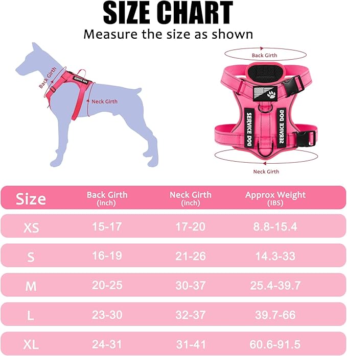 Demigreat Service Dog Harness, Reflective Dog Vest Harness with 5 PCS Patches, Adjustable Soft Oxford Pet Harness, Inner Layer Mesh, Easy to Control for Small Medium Large Dogs