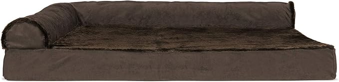 Furhaven Orthopedic Dog Bed for Large Dogs w/ Removable Bolsters & Washable Cover, For Dogs Up to 95 lbs - Plush & Velvet L Shaped Chaise - Sable Brown, Jumbo/XL