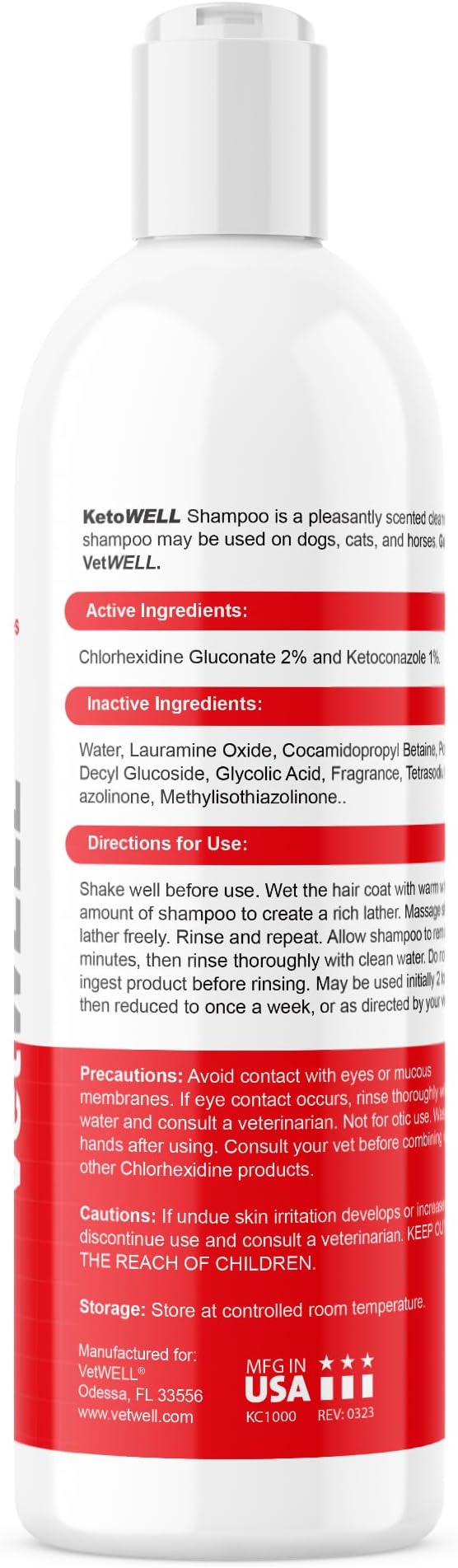 KetoWELL Topical Shampoo for Dogs, Cats and Horses - 16 Oz