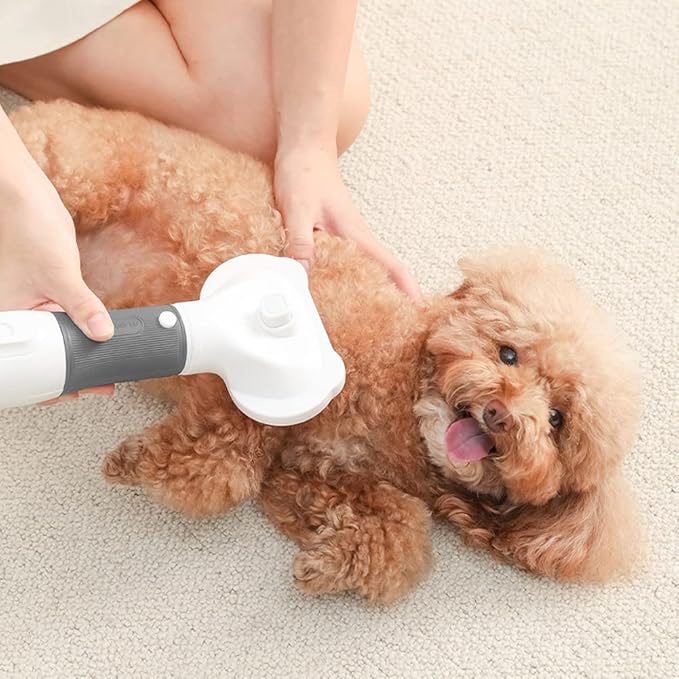 3 in 1 Professional Pet Grooming Dryer with Slicker Brush - Adjustable 3 Temperature Settings for Dogs and Cats (Grey)