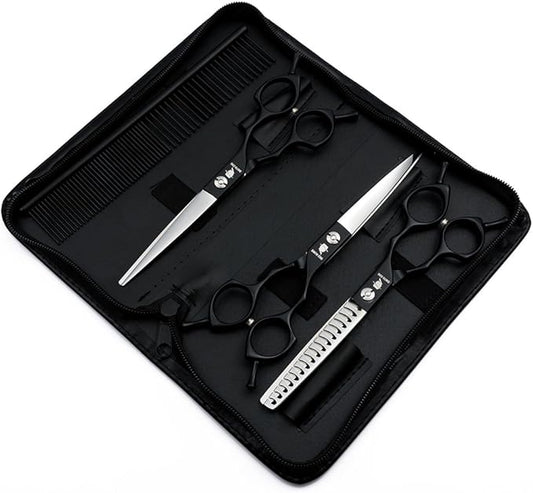 Smith Chu Professional Pet Dog Grooming Scissors Kit - Premium Stainless Steel Straight Curved Thinning Blade Dog Hair Cutting Shears Set