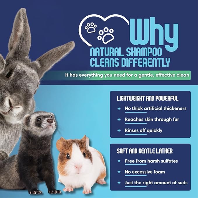 Natural Oatmeal & Aloe Vera Small Pets Shampoo for Guinea Pig, Bunny, Ferret & Rabbit Shampoo - Hypoallergenic for Sensitive Skin. 8 fl. oz. (Unscented)