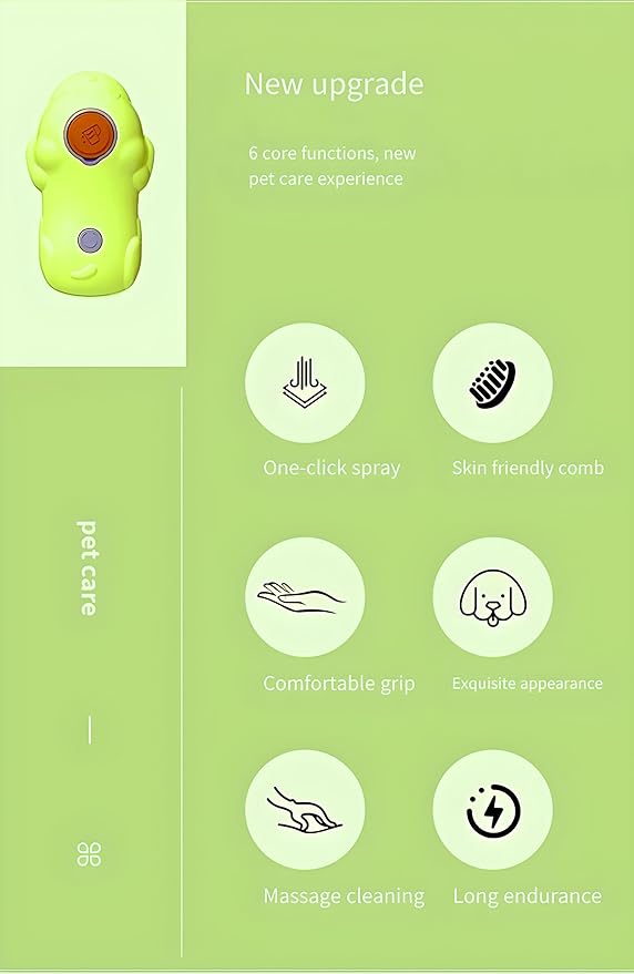 3-in-1 Pet Grooming Brush for Dogs & Cats - Steam Brush with Dual Functions, Moisturizer, Release Button, Water Reservoir - Lime, Pet Shedding & Dematting Brush