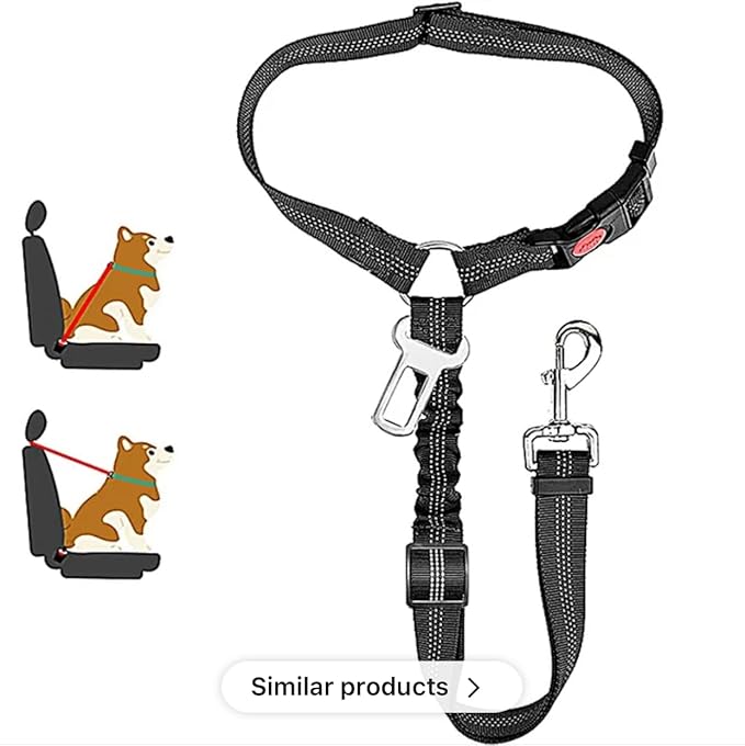 Reflective 2 in 1 Dog Cat Seat Belt Stretchable, Expandable Harness Leash and Headrest Collar Accessary for Vehicle, Pet Safety, Nylon, Heavy Duty and Elastic (Black)