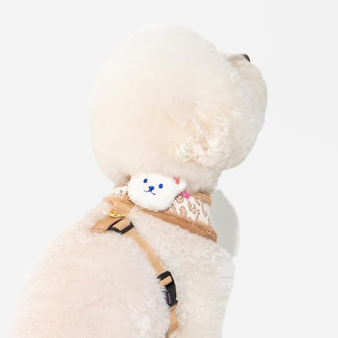 Pinkaholic New York Tailsy Dog Harness Over-The-Head Warm Winter Leopard Pattern Adjustable Chest for Small Dog, Beige, Large