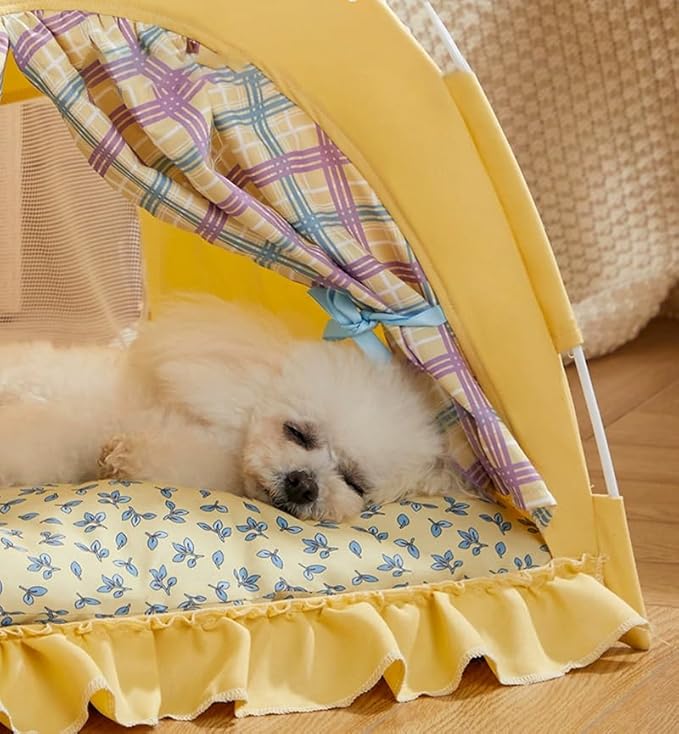 Cute Cat Teepee Cave, Cat Tent Foldable Indoor Outdoor with Thick Mat,Puppy Bed Tent,Bunny Pet Tent Teepee,Portable Dog House Teepee Tent, Cat Bed,Dog Bed Tent,Puppy Bunny,Pet Tent Teepee (Z2, M)