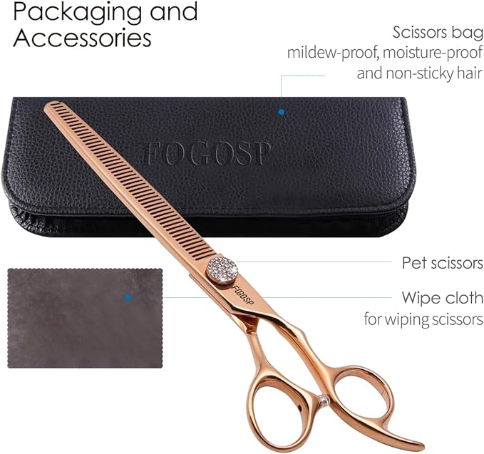 Rose Gold Titanium Thinning Shears for Dogs 50 Teeth 7.5'' Professional Blending Thinner Scissors for Dog Poodle Pet Japanese 440C Sharp and Durable Right Handed(7.5,Thinner)