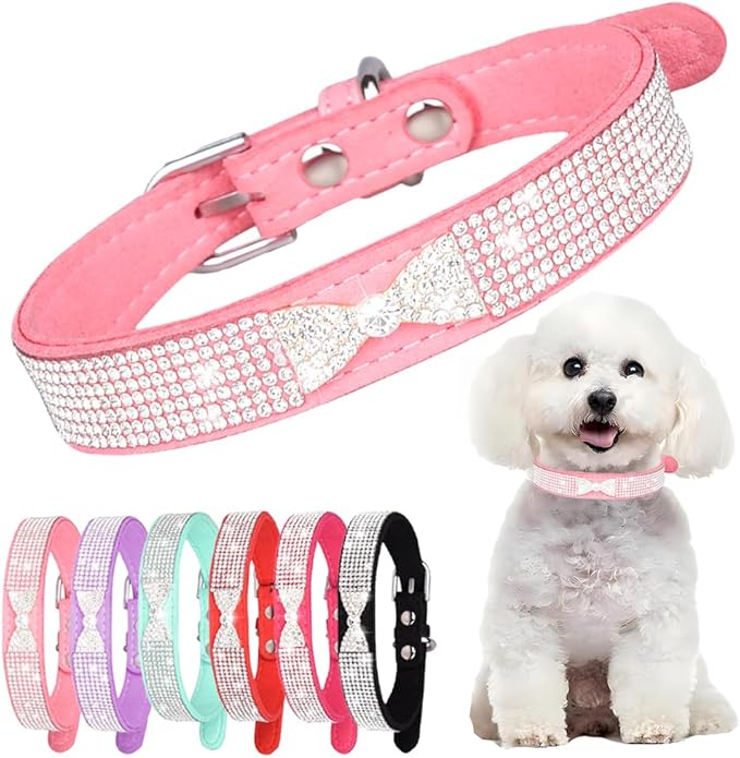 Rhinestone Dog Collar for Female Dogs, Diamond Cat Collars with Jeweled Crystal Sparkling Glitter Girl's Pet Collar Adjustable for Medium Large Dogs Pink, L