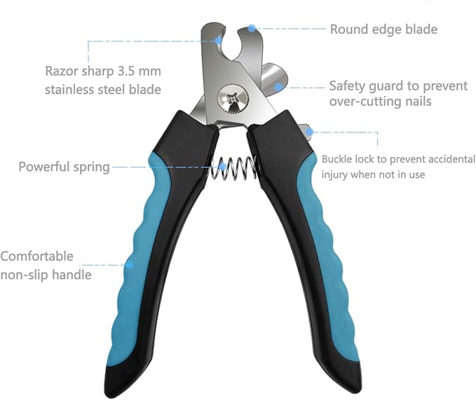 Pet Nail Clippers and Trimmers Set Safety Guard to Avoid Over Cutting Razor Sharp Blades Grooming Tool for All Small Large Dog Cat (Blue/Black)
