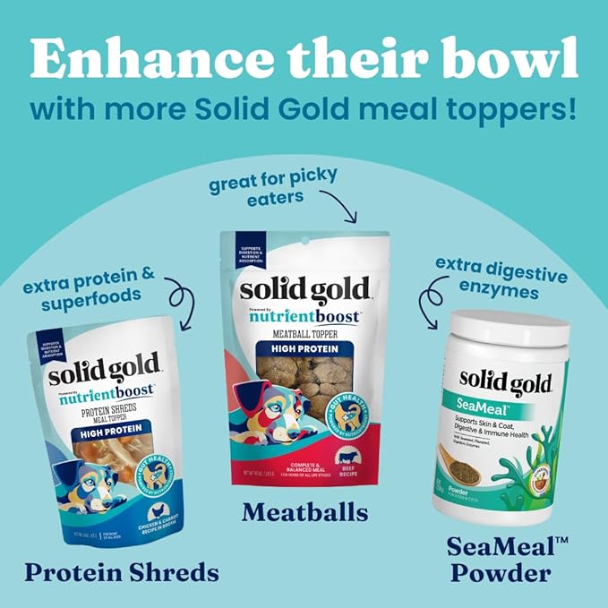 Solid Gold Air Dried Dog Food Toppers for Picky Eaters - Healthy Dog Treats Made with Real Beef to Serve as Meal Topper or Dog Treat - Supports Muscle Growth, Immunity, and Healthy Digestion - 2 LB