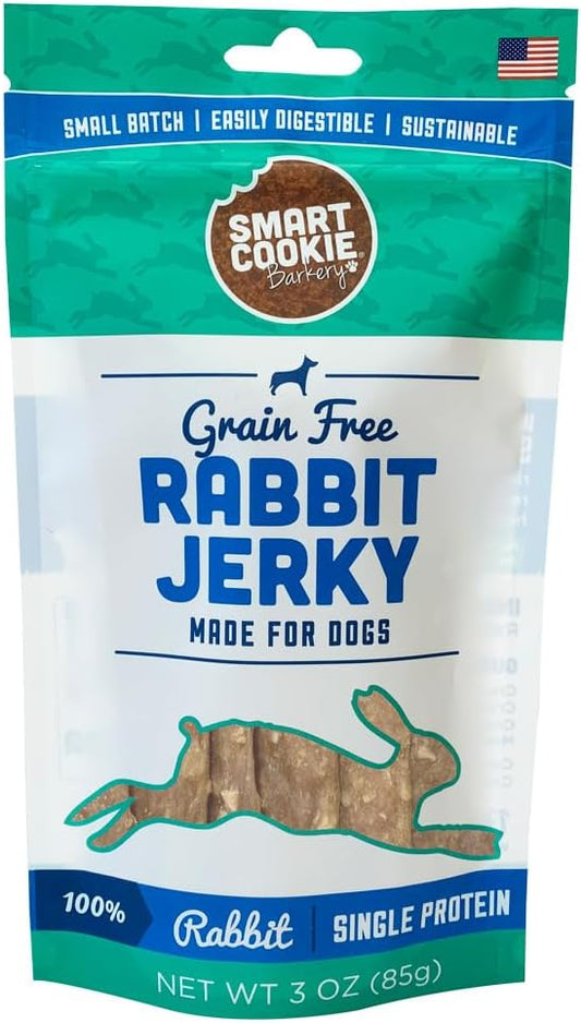 Smart Cookie Single Ingredient Rabbit Jerky Dog Treats - Training Treat Strips for Dogs and Puppies with Allergies, Sensitive Stomachs - Dehydrated, 100% Meat, Grain Free, Made in USA - 3oz, Pack of 1