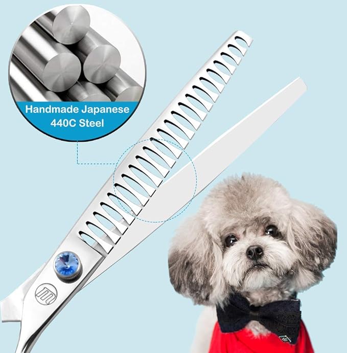 Professional Dog Grooming Curved Straight Thinning/Blending/Chunking Scissors Kit JP-440C Stainless Steel Pet Cat Hair Cutting/Trimming Shears Silver (8" (23-Tooth))