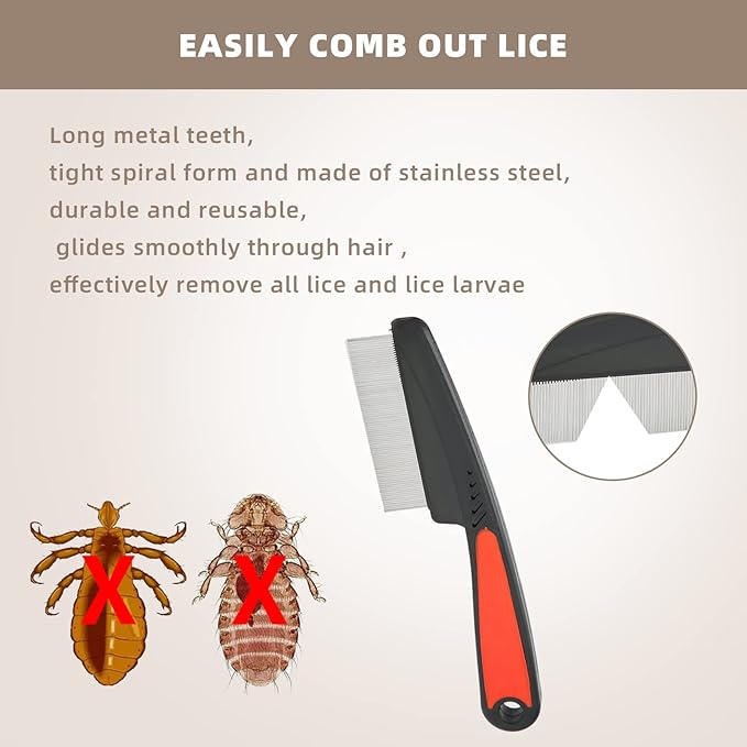 Flea Comb, Dandruff Comb, Multifunction Stainless Steel Fine Tooth Comb Nit Removal Hair Comb Cat Dog Pet Grooming Scalp Flea Comb, Easy to Hold