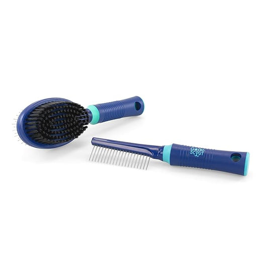 Good Scout 2-Piece Deshedding Tool Set with Comb & Soft Bristle Brush, Best Deshedding Tool for Dogs & Cats, Gentle, Safe & Effective Grooming Tool for Short or Long Haired Animals