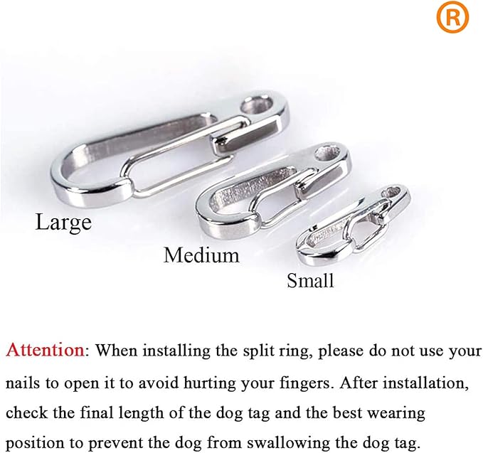 IVIA Dog Tag Clips / 2 Pack/Multiple Size 304 Stainless Steel Quick Clip with Rings/Easy Change Dog Cat ID Tag Holder for Small pet Collars and Harnesses.(2 Large Silver)
