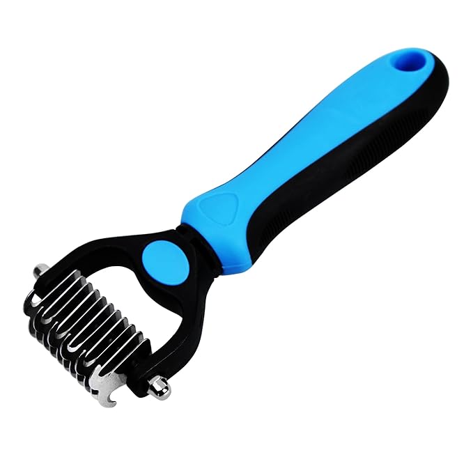 Stainless Steel Pet Dematting Comb Double-sided Shedding Comb for Dogs and Cats, Pack of Black and Blue, Sold Individually