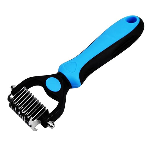 Stainless Steel Pet Dematting Comb Double-sided Shedding Comb for Dogs and Cats, Pack of Black and Blue, Sold Individually