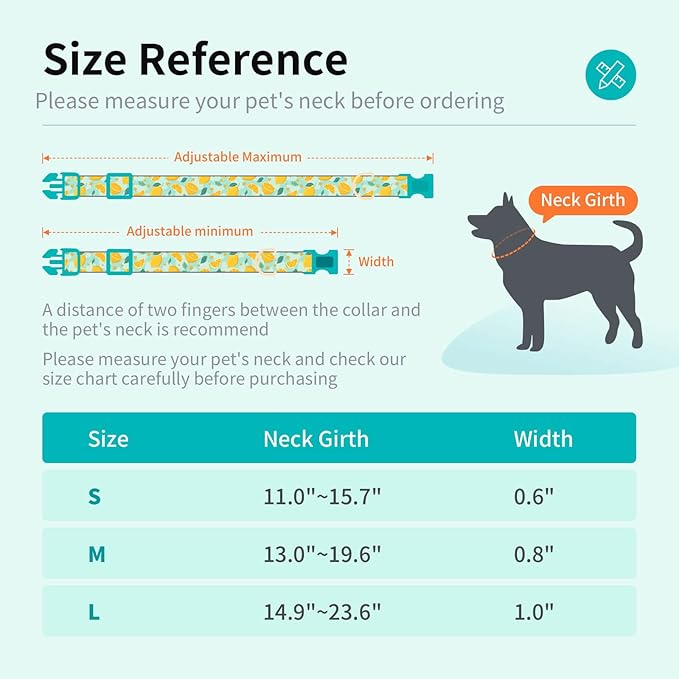 Fashionable Dog Collar with Bow Tie for Small Medium Large Dogs,Cute and Soft Puppy Collar for Male Female Dogs, Durable Cotton Dog Collar with Adjustable Buckle Lemon Pattern (Medium, Yellow Lemon)