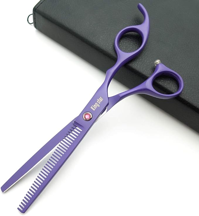 7.0in. Matt Purple Professional Pet Grooming Scissors Set,Straight & Thinning & Curved Scissors Set with Comb,case,A429