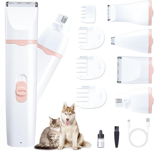 KIKETECH Quiet Dog Grooming Clippers - 4 in 1 Professional Dog Hair Clippers for Small Cats Dogs Pets, Rechargeable Cordless Pet Trimmer for Grooming, PinkRose