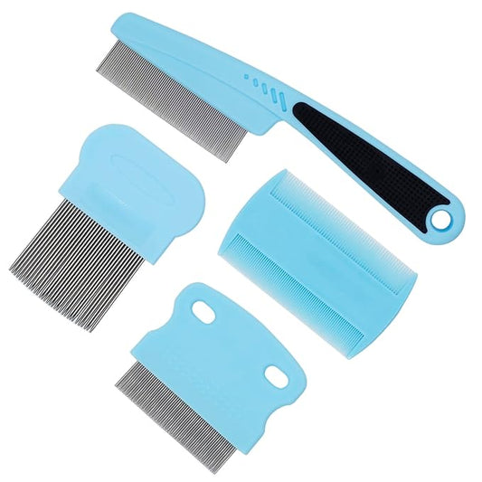 Flea Comb 4-Pieces Jade Green with High Strength Teeth Pet Tear Stain Remover Combs, Dog Cat Grooming Set Effective Float Hair Remover